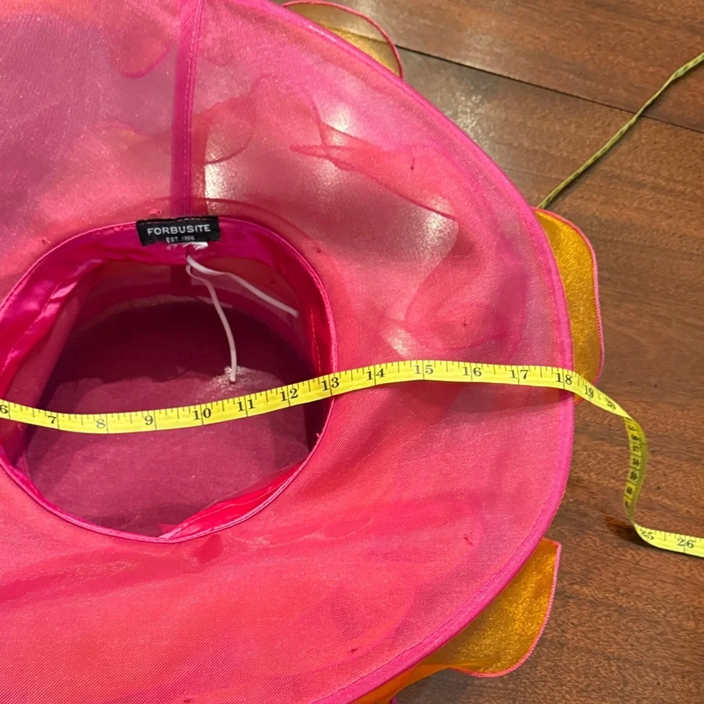 Elegant Pink and Orange Organza Wide-Brim Ladies Hat - Picture 6 of 7